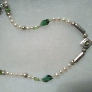 Sterling Silver Faux Pearl and Peridot Necklace